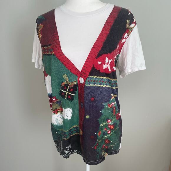 American Eagle Outfitters Ugly Christmas Sweater Vest T-Shirt Mens Sz L - Picture 1 of 9